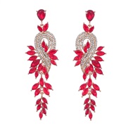 ( red)earrings fashion Alloy diamond Rhinestone geometry leaves colorful diamond earrings woman occidental style Earring