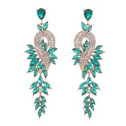 ( green)earrings fashion Alloy diamond Rhinestone geometry leaves colorful diamond earrings woman occidental style Earr