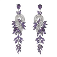 (purple)earrings fashion Alloy diamond Rhinestone geometry leaves colorful diamond earrings woman occidental style Earr