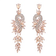 ( Gold)earrings fashion Alloy diamond Rhinestone geometry leaves colorful diamond earrings woman occidental style Earri