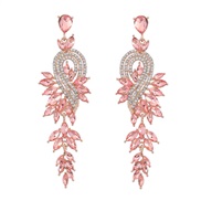( Rose Gold)earrings fashion Alloy diamond Rhinestone geometry leaves colorful diamond earrings woman occidental style 