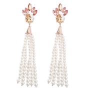 ( Gold)earrings occidental style exaggerating Alloy diamond flowers long style imitate Pearl tassel earrings woman supe