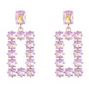 ( Pink)occidental style hollow square Alloy diamond Acrylic geometry earrings woman brief super earringearrings