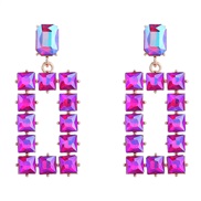 ( rose Red)occidental style hollow square Alloy diamond Acrylic geometry earrings woman brief super earringearrings