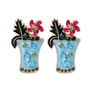 ( blue)creative blue retro enamel flower flowers ear stud exaggerating personality woman earrings
