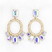 ( Gold+ transparent)occidental style earrings Alloy women Round fashion color Acrylic diamond Korean style earrings atm
