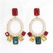 ( Gold+red yellow )occidental style earrings Alloy women Round fashion color Acrylic diamond Korean style earrings atmo