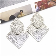 ( Silver) Alloy rhombus pattern occidental style earrings Alloy personality exaggerating Earring