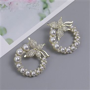 ( GoldPearl )Korea Korean style fashion butterfly diamond ear stud silver flash diamond fully-jewelled ear stud Earring