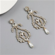 ( Gold)occidental style style exaggerating Rhinestone Pearl pendant flowers earrings silver flash diamond ear stud Earr
