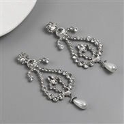 ( Silver)occidental style style exaggerating Rhinestone Pearl pendant flowers earrings silver flash diamond ear stud Ea