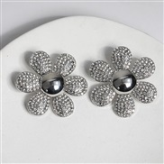 ( Silver transparent)occidental style style color Rhinestone flowers earrings silver fully-jewelled petal ear stud Earr