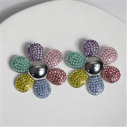 ( Color Silver)occidental style style color Rhinestone flowers earrings silver fully-jewelled petal ear stud Earring wo