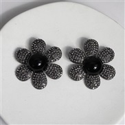 ( gun black)occidental style style color Rhinestone flowers earrings silver fully-jewelled petal ear stud Earring woman