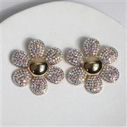 (AB Color)occidental style style color Rhinestone flowers earrings silver fully-jewelled petal ear stud Earring womanea