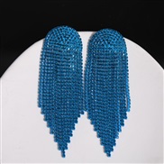 ( blue)occidental style medium long style Rhinestone tassel earrings silver flash diamond ear stud Earring womanDiamond