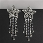 ( Silver)occidental style Five-pointed star tassel drop earrings silver Rhinestone ear stud Earring womanearrings