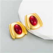 ( red)occidental style earrings fashion retro geometry Alloy Round resin ear stud woman trend temperament high Earring