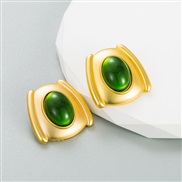 ( green)occidental style earrings fashion retro geometry Alloy Round resin ear stud woman trend temperament high Earring