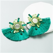 ( green)occidental styleins wind tassel earrings woman embed glass diamond Earring personality long style exaggerating 