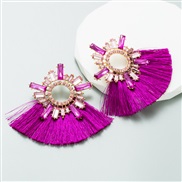 (purple)occidental styleins wind tassel earrings woman embed glass diamond Earring personality long style exaggerating 