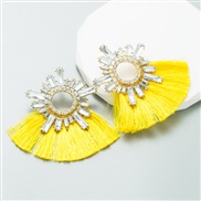 ( yellow)occidental styleins wind tassel earrings woman embed glass diamond Earring personality long style exaggerating