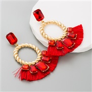 ( red)occidental style exaggerating color glass diamond tassel earrings woman Korea temperament geometry Earring hollow