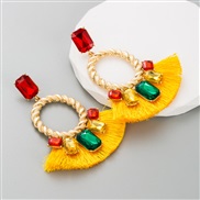( yellow)occidental style exaggerating color glass diamond tassel earrings woman Korea temperament geometry Earring hol