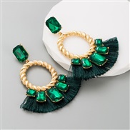 ( green)occidental style exaggerating color glass diamond tassel earrings woman Korea temperament geometry Earring holl