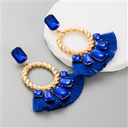 ( blue)occidental style exaggerating color glass diamond tassel earrings woman Korea temperament geometry Earring hollo