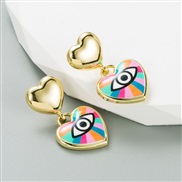 ( Color) occidental style creative geometry love earrings woman Alloy color enamel ear stud samll all-Purpose