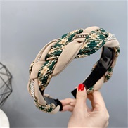 (Dark green+)Autumn and Winter style houndstooth twisted weave Headband fully-jewelled chain Headband woman Korean styl