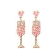 ( Pink)UR creative personality woman samll Alloy diamond Peach heart ear stud fashion occidental styleearrings
