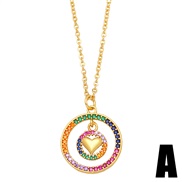 (A)occidental style fashion personality embed color zircon hollow love pendant necklace womannkb