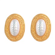 ( Gold)fashionins wind pattern Round Alloy embed Pearl earrings woman brief occidental style ear stud