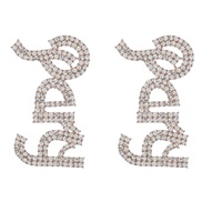 ( white)earrings fashion colorful diamond Alloy diamond Rhinestone Word earrings woman occidental style wind Earring