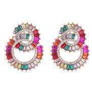 ( Golden color)occidental style exaggerating colorful diamond multilayer Round buckle geometry Alloy diamond earrings w