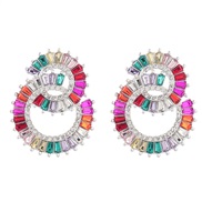 (silvery color )occidental style exaggerating colorful diamond multilayer Round buckle geometry Alloy diamond earrings 