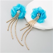 ( light blue ) new fashion exaggerating color Cloth flowers tassel earrings occidental style temperament high