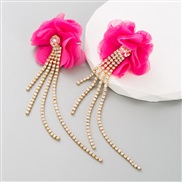 ( rose Red) new fashion exaggerating color Cloth flowers tassel earrings occidental style temperament high