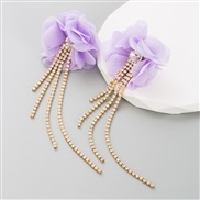 (Ligh purple) new fashion exaggerating color Cloth flowers tassel earrings occidental style temperament high