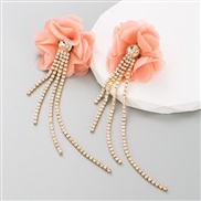 ( champagne) new fashion exaggerating color Cloth flowers tassel earrings occidental style temperament high