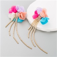 ( Color) new fashion exaggerating color Cloth flowers tassel earrings occidental style temperament high