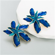 ( blue)occidental style fashion exaggerating earrings woman enamel flowers Double layer ear stud double color splice te