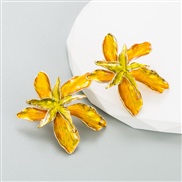 ( yellow)occidental style fashion exaggerating earrings woman enamel flowers Double layer ear stud double color splice 