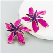 ( rose Red)occidental style fashion exaggerating earrings woman enamel flowers Double layer ear stud double color splic