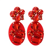 ( red)geometry Oval earring diamond ear stud woman personality occidental style fashion head earringsins same style