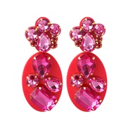 ( rose Red)geometry Oval earring diamond ear stud woman personality occidental style fashion head earringsins same style
