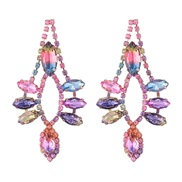 (4 Pink)fashion fashion earring color diamond claw chain earrings multicolor gradual change brief atmospheric EarringE