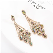 (gold + Color)occidental style multicolor  crystal leaves earrings personality diamond ear stud E